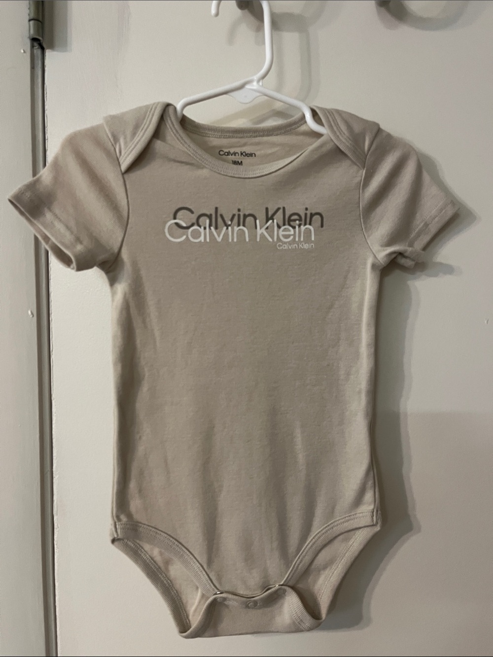 Calvin Klein Beige Logo Baby One-Piece Bodysuit